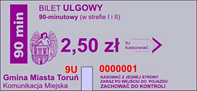 Bilet czasowy 90-minutowy, ulgowy